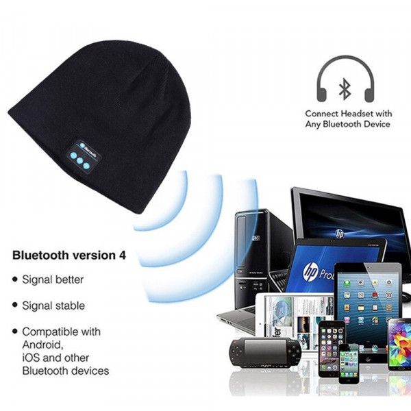 КЛУБНА ОФЕРТА: Музикална MP3 шапка с вградени Bluetooth слушалки за музика - BLACK
